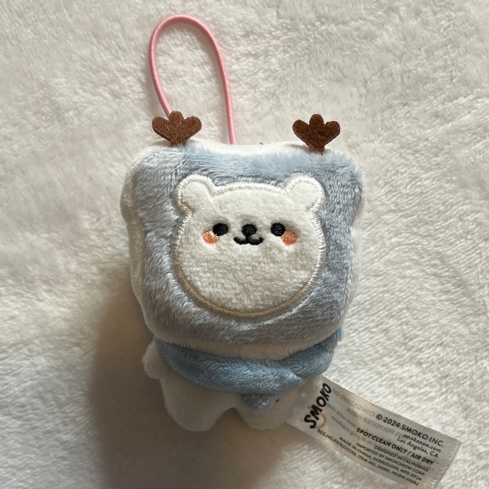Smoko Cute white toast head Bear Plush Keychain
